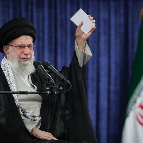 Iranian Supreme Leader Ayatollah Ali Khamenei speaks in Tehran, Iran, on May 20, 2025. (Iranian Leader Press Office via Getty Images)