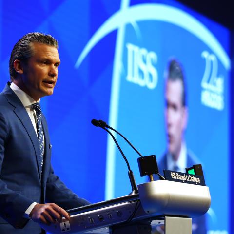 US Secretary of Defense Pete Hegseth speaks during the 22nd IISS Shangri-La Dialogue at the Shangri-La Hotel on May 31, 2025, in Singapore. (Yong Teck Lim via Getty Images)