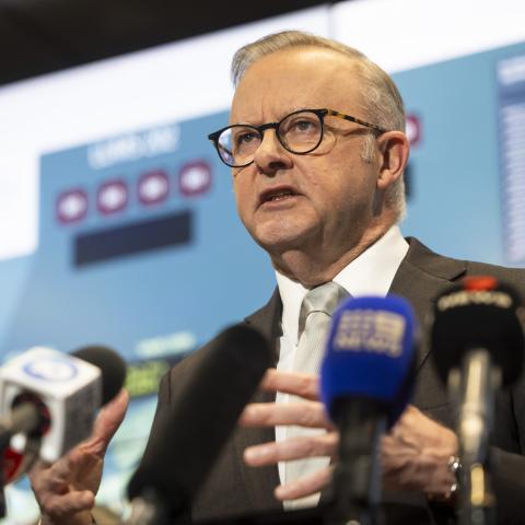 Australian Prime Minister Anthony Albanese speaks to media on June 3, 2025, in Perth, Australia. (Matt Jelonek via Getty Images)