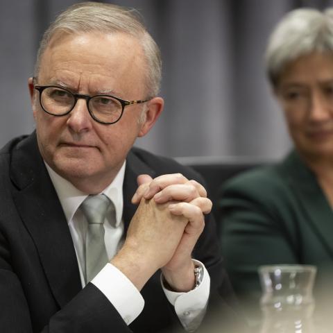 Australian Prime Minister Anthony Albanese looks on during a federal cabinet meeting on June 3, 2025, in Perth, Australia. (Matt Jelonek via Getty Images)