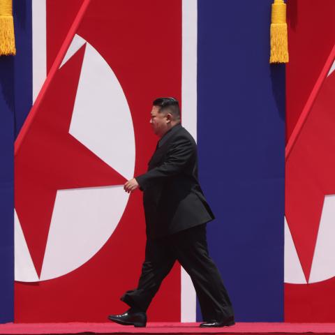 Kim Jong Un attends a welcoming ceremony for Vladimir Putin on June 19, 2024, in Pyongyang, North Korea. (Getty Images)
