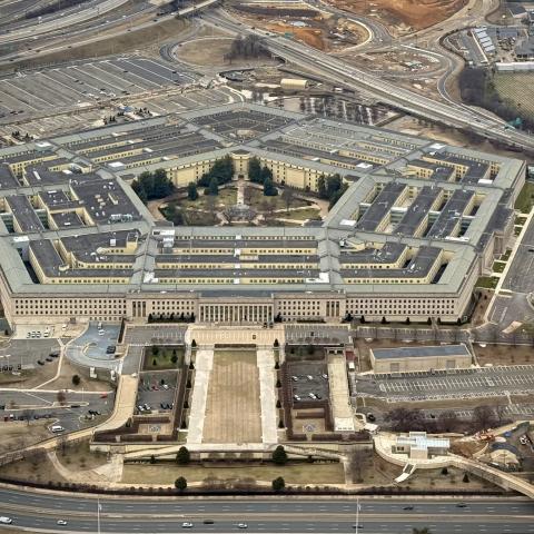 The Pentagon, heaquarters of the US Department of Defense, is seen from the air on February 8, 2025, in Washington, DC. (J. David Ake via Getty Images)