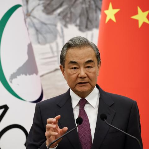 Chinese Foreign Minister Wang Yi attends a press conference for the fourth ministerial meeting of the China-CELAC Forum at the Diaoyutai State Guesthouse on May 13, 2025, in Beijing. (Tingshu Wang via Getty Images)