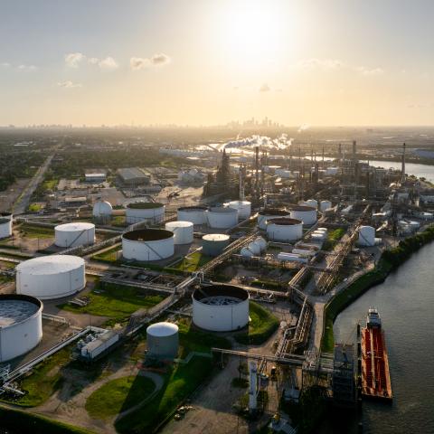 The LyondellBasell Houston refinery is seen at sunset on June 18, 2025, in Houston, Texas. (Brandon Bell via Getty Images)