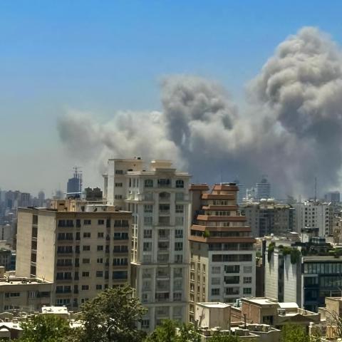 Smoke rises as Israel targets the notorious Evin Prison in north of Tehran, Iran, on June 23, 2025. (Nikan via Getty Images)
