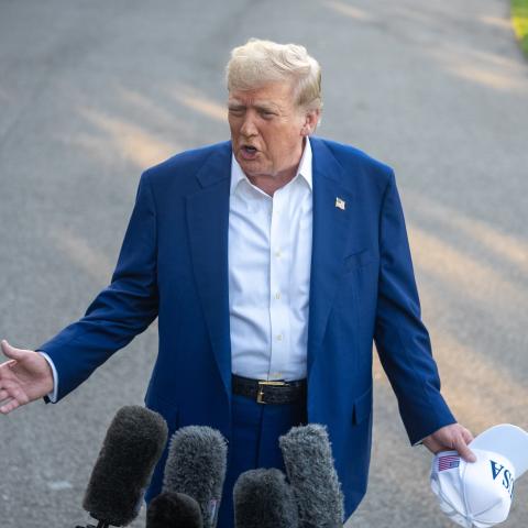 President Donald Trump takes questions from the press on the South Lawn of the White House on June 24, 2025. (Hu Yousong via Getty Images)