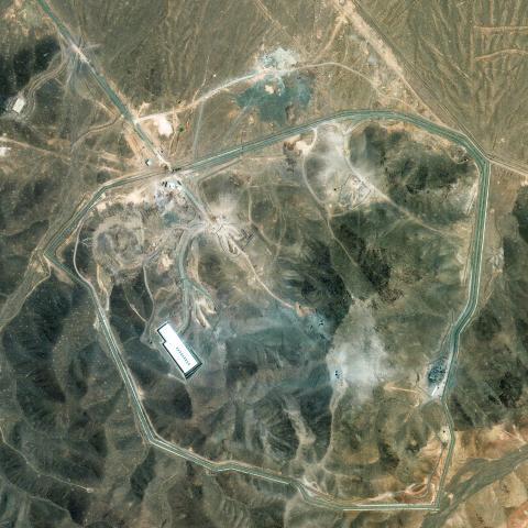 Maxar satellite imagery provides a wide overview of the Fordow nuclear complex in Iran on June 27, 2025. (Maxar Technologies via Getty Images)