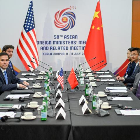 US Secretary of State Marco Rubio meets with Chinese Foreign Minister Wang Yi during an ASEAN foreign ministers’ meeting in Kuala Lumpur, Malaysia, on July 11, 2025. (Mandel Ngan via Getty Images)