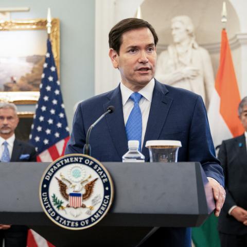 US Secretary of State Marco Rubio speaks at a press conference at the State Department in Washington, DC, on July 1, 2025. (Allison Robbert via Getty Images)