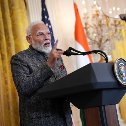President Donald Trump (R) and Indian Prime Minister Narendra Modi hold a joint press conference in the East Room at the White House on February 13, 2025 in Washington, DC. Prime Minister Modi is meeting with President Trump to discuss tariffs and trade relations in the wake of President Trump’s announcement on implementing reciprocal tariffs. (Photo by Andrew Harnik/Getty Images)
