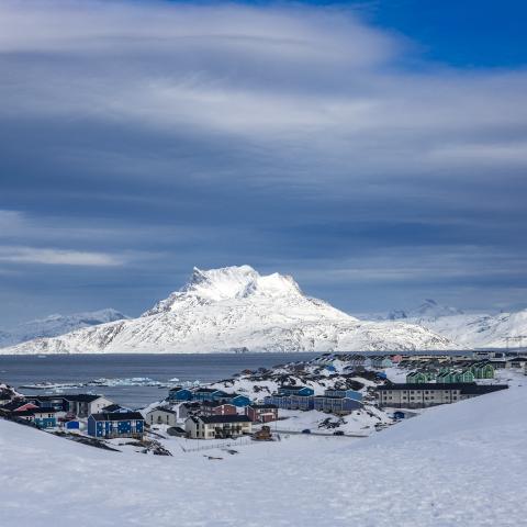 The mountain Sermitsiaq (Saddle) is seen behind Nuuk, Greenland, on March 10, 2025. (Getty Images)