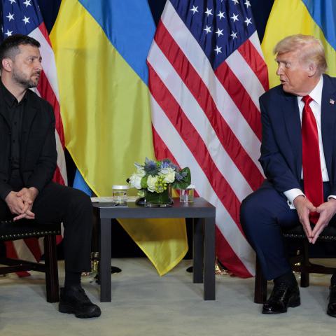 President Donald Trump speaks during a meeting with Ukrainian President Volodymyr Zelenskyy at the United Nations General Assembly on September 23, 2025. (Getty Images)