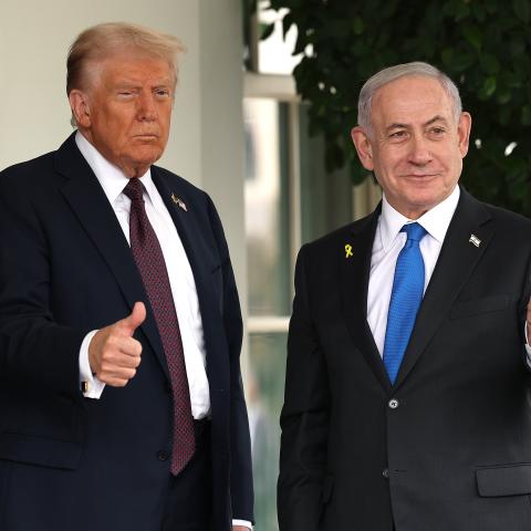 President Donald Trump greets Israeli Prime Minister Benjamin Netanyahu at the White House on September 29, 2025. (Getty Images)