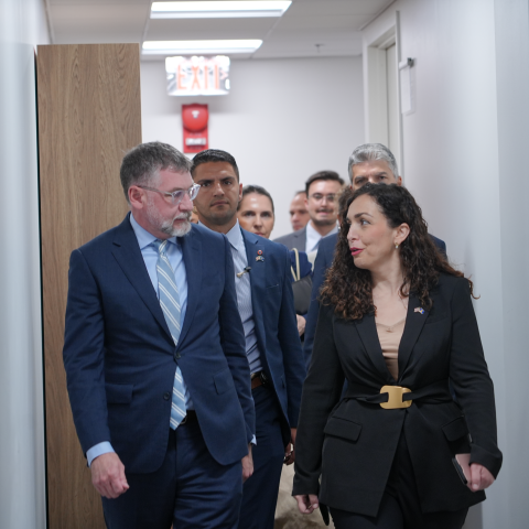 President of Kosovo Dr. Vjosa Osmani Sadriu visited Hudson to highlight the importance of American leadership for peace and stability in Europe.