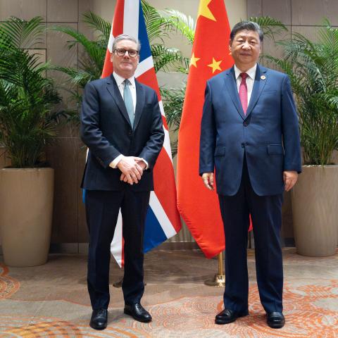 UK Prime Minister Keir Starmer poses for a photograph with China’s President Xi Jinping in Rio de Janeiro, Brazil, on November 18, 2024. (Getty Images)