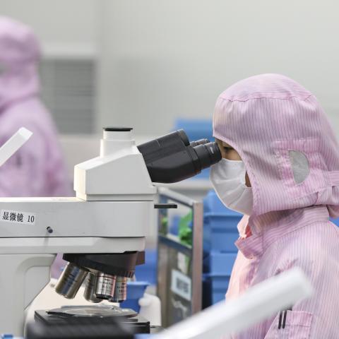 A worker checks chips in a workshop in Huai’an, China, on February 21, 2025. (Getty Images)