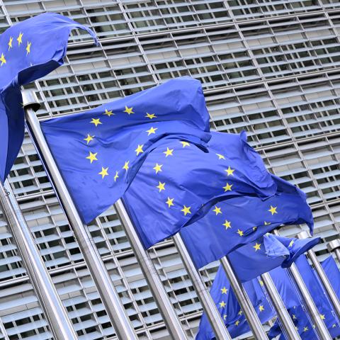 European flags outside the EU headquarters in Brussels on September 11, 2025. (Photo by Nicolas TUCAT / AFP) (Photo by NICOLAS TUCAT/AFP via Getty Images)