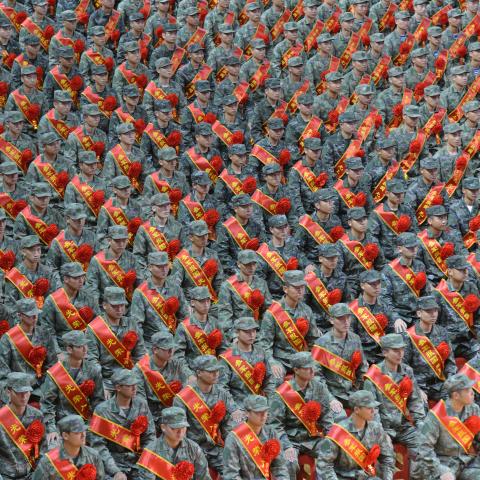 A see-off ceremony for newly recruited soldiers is held on September 16, 2025, in Fuyang, China. (Photo by VCG/VCG via Getty Images)