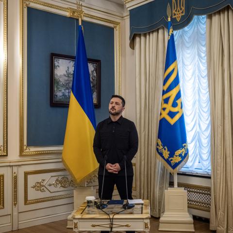 Ukraine’s President Volodymyr Zelenskyy speaks to journalists and answers questions in Kyiv on September 27, 2025. (Getty Images)
