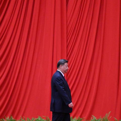 China’s President Xi Jinping leaves after delivering a speech during a reception at the Great Hall of the People in Beijing on September 30, 2025. (Getty Images)