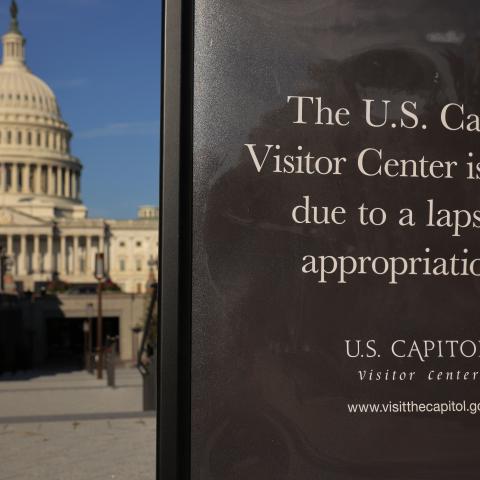  The U.S. Capitol Visitors Center is closed to visitors during the federal government shut down on October 01, 2025 in Washington, DC. The government shut down early Wednesday after Congress failed to reach a funding deal. ( (Photo by Chip Somodevilla/Getty Images)