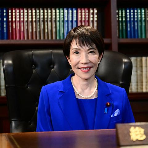 Sanae Takaichi, the newly elected leader of Japan's ruling party, the Liberal Democratic Party (LDP), poses in the party leader's office after the LDP leadership election in Tokyo on October 4, 2025. (Getty Images)