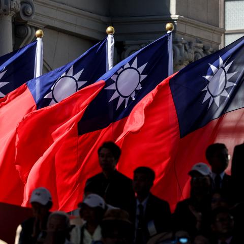 Taiwan flags are seen during National Day celebrations at the Presidential Palace in Taipei on October 10, 2025. (Getty Images) Share to Twitter