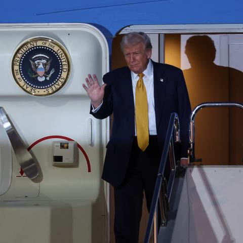 President Donald Trump disembarks Air Force One as he arrives at Haneda Airport on October 27, 2025 in Tokyo, Japan. (Getty Images) Share to Twitter