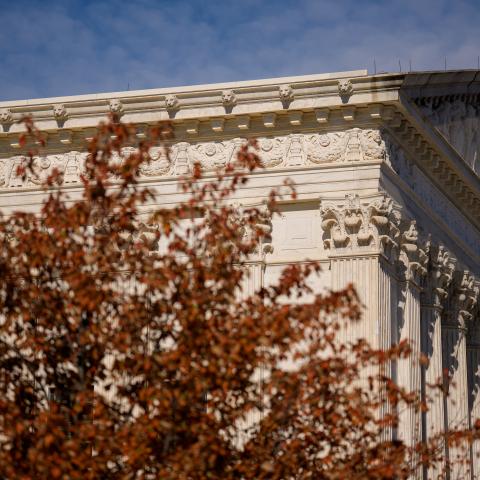 The Supreme Court is seen on November 5, 2025, as the justices hear arguments on the legality of the Trump administration’s tariffs. (Getty Images)