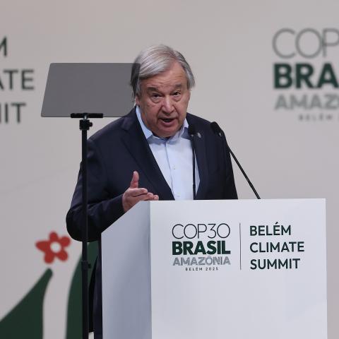UN Secretary-General Antonio Guterres at the COP30 on November 6, 2025, in Belem, Brazil. (Getty Images)