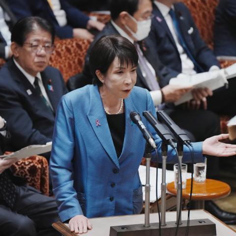 Japan's Prime Minister Sanae Takaichi (C) answers a question during a session of the House of Councillors Budget Committee at the National Diet in Tokyo on November 12, 2025. (Photo by Kazuhiro NOGI / AFP) (Photo by KAZUHIRO NOGI/AFP via Getty Images)