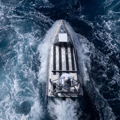 A US Navy Global Autonomous Reconnaissance Craft maneuvers in the Atlantic Ocean on September 23, 2025. (US Navy)