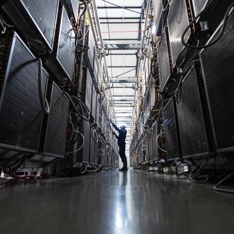 An operator works at the data center in Roubaix, France, on April 3, 2025. (Getty Images)