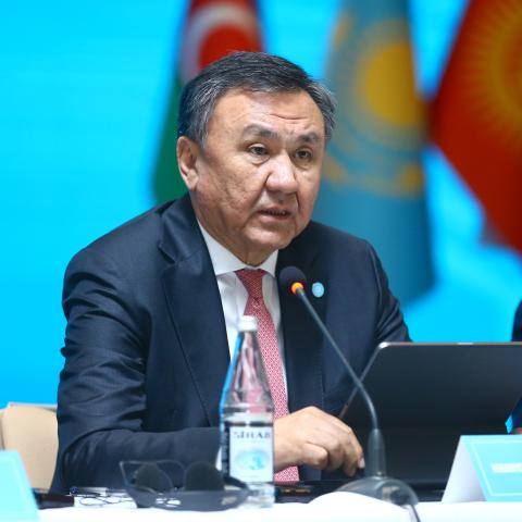 Organization of Turkic States Secretary General Ambassador Kubanychbek Omuraliev attends a meeting in Baku, Azerbaijan, on June 19, 2025. (Getty Images)