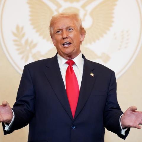 President Donald Trump speaks during a meeting with business leaders at the US Ambassador’s Residence on October 28, 2025, in Tokyo, Japan. (Getty Images)