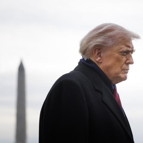U.S. President Donald Trump speaks to reporters before boarding Marine One on the South Lawn at the White House on December 13, 2025 in Washington, DC. Trump is set to travel to Baltimore, Maryland, where he is expected to attend the annual Army-Navy collegiate football game. (Photo by Tom Brenner/Getty Images)