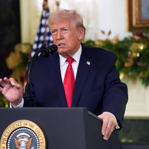 President Donald Trump addresses the nation from the Diplomatic Room of the White House on December 17, 2025, in Washington, DC. (Getty Images)