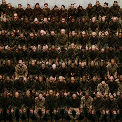 Recruits with Echo Company, 2nd Recruit Training Battalion, execute the Basic Swim Qualification on Marine Corps Recruit Depot Parris Island, S.C., May 13, 2024. Monitored by Marine Corps Instructors of Water Survival (MCIWS), the recruits are tested on their capabilities in the water.