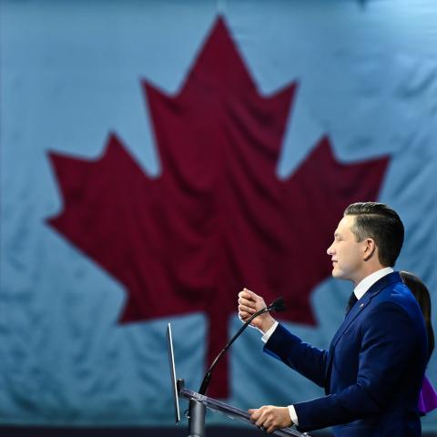 Conservative Party Leader Pierre Poilievre speaks to his supporters after the Canadian Federal Election on April 29, 2025, in Ottawa, Canada. (Getty Images)
