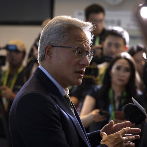 Jensen Huang, NVIDIA founder and CEO, speaks with the media on October 31, 2025, in Gyeongju, South Korea. (Getty Images)