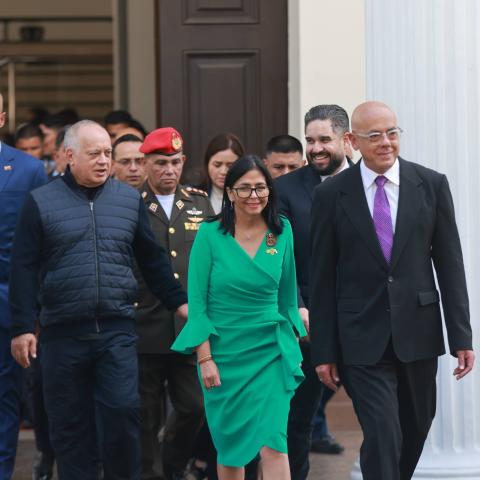 At the opening session of the National Assemblyâs new legislative term, Delcy Rodriguez (2nd R) is sworn in as acting president of Venezuela, pledging loyalty âto Maduro and to Chavezâ in Caracas on January 5, 2026. Venezuelaâs vice president and oil minister was formally sworn in on Monday as interim president, following the capture of President Nicolas Maduro in a US operation over the weekend. Maduro and Flores were captured in an early-morning operation on Saturday by US forces, subsequently flown out 