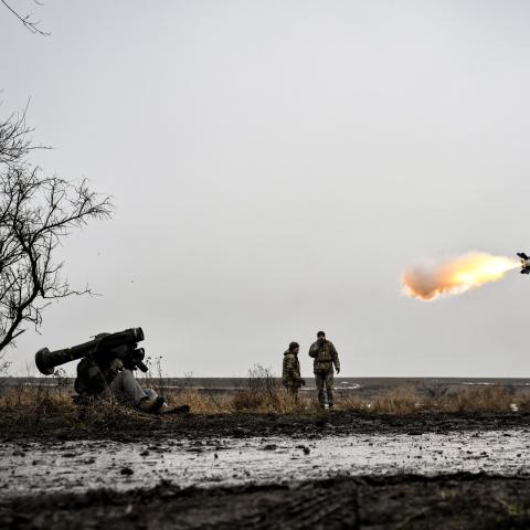 A soldier fires a third-generation Javelin man-portable anti-tank missile system during a professional training session in Ukraine, on January 7, 2026. (Getty Images) Share to Twitter