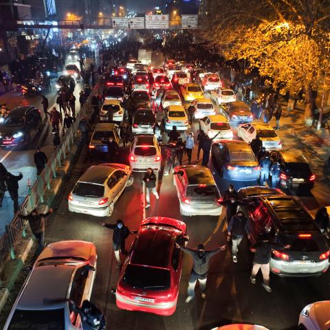 Protesters block a road on January 8, 2026, in Tehran, Iran. (Getty Images)