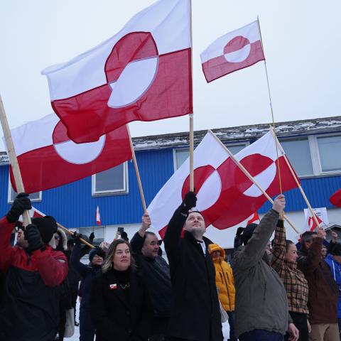 ocal leaders, including Greenlandic Prime Minister Jens-Frederik Nielsen (C), wave Greenlandic flags as they protest against U.S. President Donald Trump and his announced intent to acquire Greenland on January 17, 2026 in Nuuk, Greenland. Greenlandic, Danish and other European leaders are hoping they can still avert an intervention by the United States to forcefully acquire the island as U.S. President Donald Trump continues to insist the U.S. must have Greenland, suggesting even by military means if necess