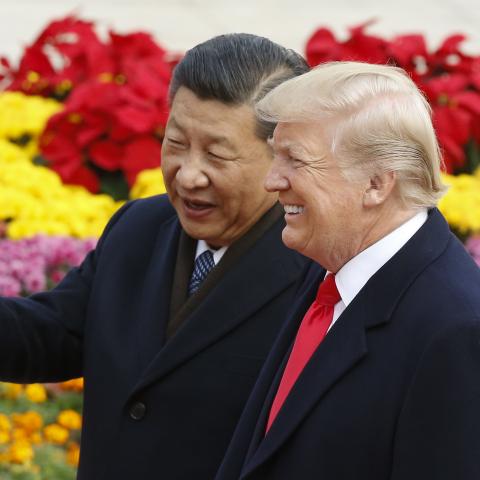 President Donald Trump and Chinese President Xi Jinping attend a welcoming ceremony on November 9, 2017, in Beijing, China. (Getty Images) Share to Twitter