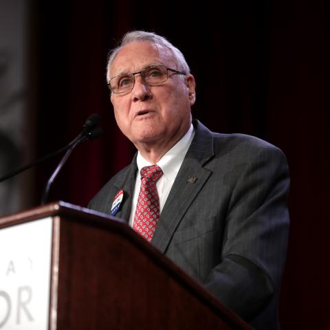 Former U.S. Senator Jon Kyl speaking with attendees at the 2021 Dinner with Eisenhower hosted by the Sandra Day O'Connor Institute at the Arizona Biltmore in Phoenix, Arizona.