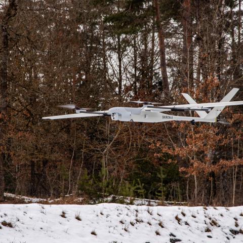 Instructors for the Air Force’s Joint Multi-Domain Counter Unmanned Aircraft Systems Operator Course fly the Skiron X to simulate an enemy Unmanned Aerial Systems in the Grafenwoehr Training Area, Germany, Feb. 19, 2026. The U.S. Air Forces in Europe - Air Forces Africa assess the feasibility of expanding the Air Force’s Joint Multi-Domain Counter Unmanned Aircraft Systems Operator Course to a multi-service environment with the growing Unmanned Aircraft Systems threat. The 7th Army Training Command remains 