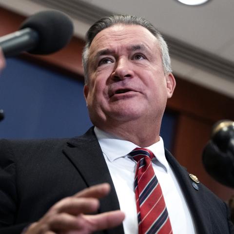 Representative Don Bacon (R-NE) talks with reporters in the Capitol Visitor Center after a briefing on December 16, 2025. (Getty Images)