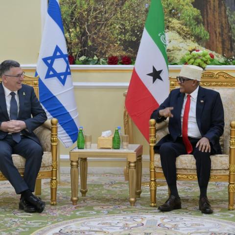Israeli Foreign Minister Gideon Saar meets with Somaliland President Abdirahman Mohamed Abdullahi in Hargeisa, Somaliland, on January 6, 2026. (Getty Images)
