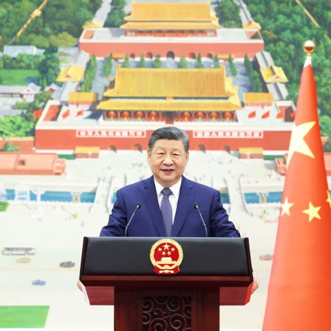 Chinese President Xi Jinping delivers a speech after receiving the credentials of 18 new ambassadors at the Great Hall of the People in Beijing on January 16, 2026. (Getty Images)